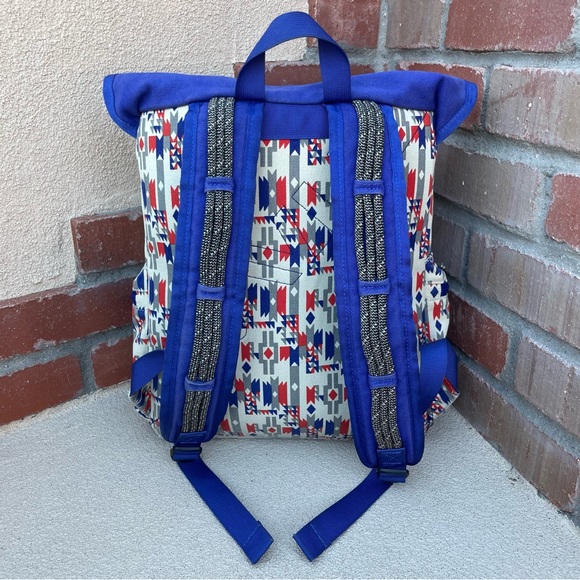 Kavu Libby Canvas Backpack in Rare Festive Indigo,/Burnt Orange Aztec Design - Picture 6 of 13